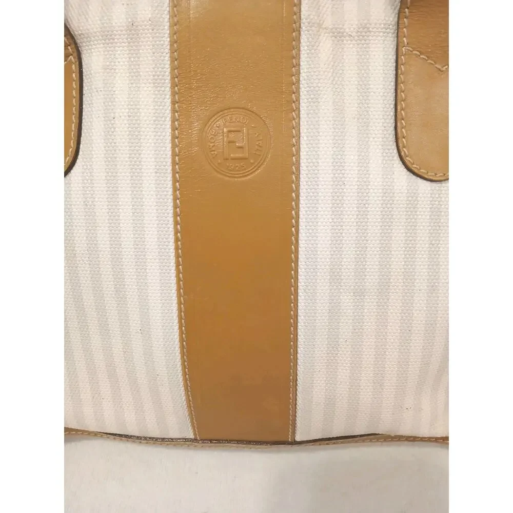 Fendi Pequin Striped White Satchel Handbag Purse Vintage Authentic Clean Classic